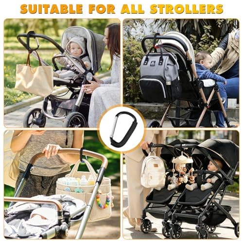 Stroller Hooks 4 Pack, 5.5" Black Baby Stroller Clips for Baby Diaper Bag, Grocery, Purse, Hanging Bags, Mommy Hook Backpack Accessories for Outdoor, Camping and Hiking, Large Carabiner Clip — view 4