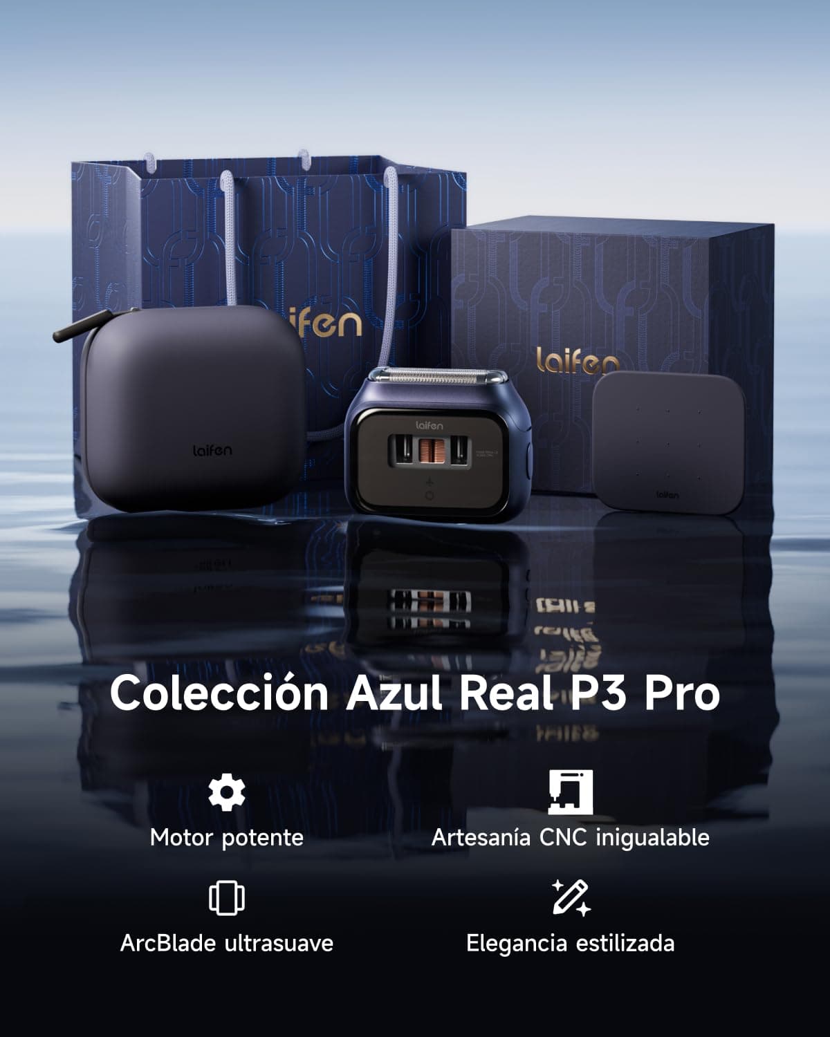 Laifen P3 Pro Afeitadora Eléctrica, Motor Lineal 12000 CPM, 100 Min y Carga Rápida, Set Regalo con Caja, Estuche de Viaje, Bolsa de Regalo y Base Antideslizante, Uso en Húmedo y Seco (Azul Real) — view 2