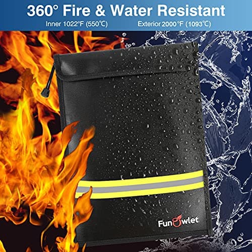 Fireproof Waterproof Money Document Bag, 15" x 11" Black