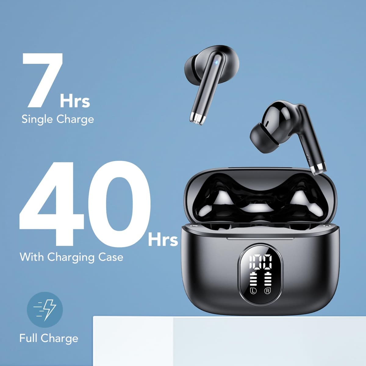 2026 Nuevo Auriculares Bluetooth, Auriculares Inalambricos Bluetooth 5.4 HiFi Estéreo con 4 ENC Mic, 40H Cascos Inalambricos Bluetooth con Pantalla, Audifonos Inalambricos para Android iOS, Negro Puro — view 7