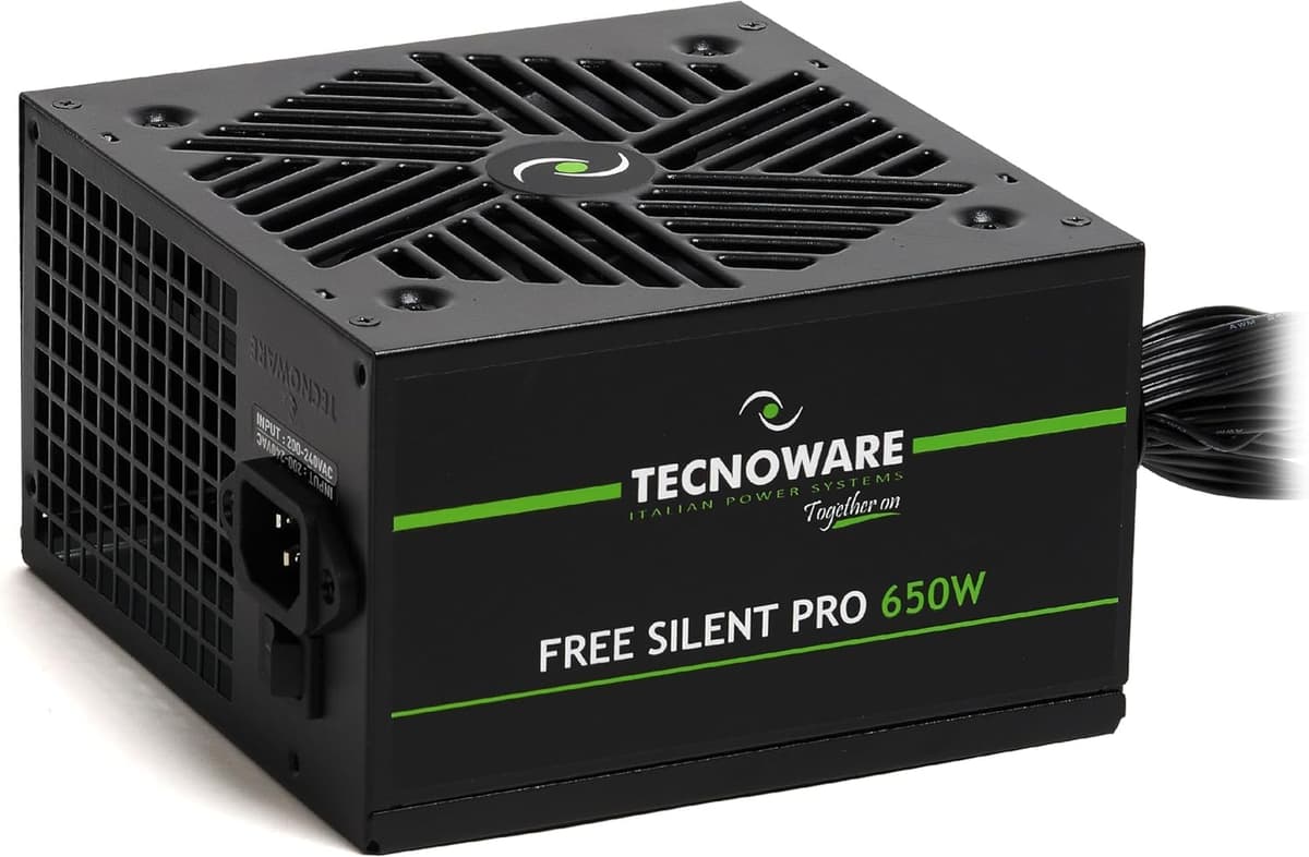 Tecnoware Power Systems Free Silent PRO 650 Power Supply for Advanced PCs with NVIDIA GeForce GTX - RTX Graphics Card, Silent Fan, PCI-E Connectors, CPU 4+4, SATA, Molex