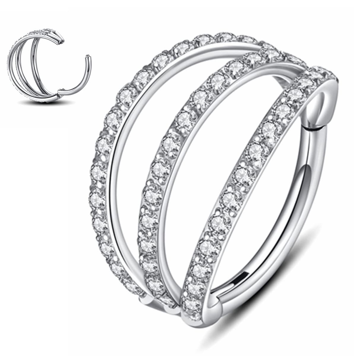 Yrogcu 20G 18G 16G 14G Single/Double Hoop Stainless-Steel Seamless-Hinged-Piercing Segment-Clicker Nose-Ring-Hoop : Diameter 6mm 8mm 10mm 12mm Cartilage Earrings — view 57