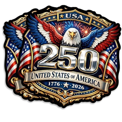 USA 250th Anniversary 1776-2026 Vinyl Sticker 2-Pack - 5 Inch - USA Flag Patriotic Car Window Bumper Decal for Truck SUV Laptop - 250 Years United States Independence Day Commemorative -USAS0010