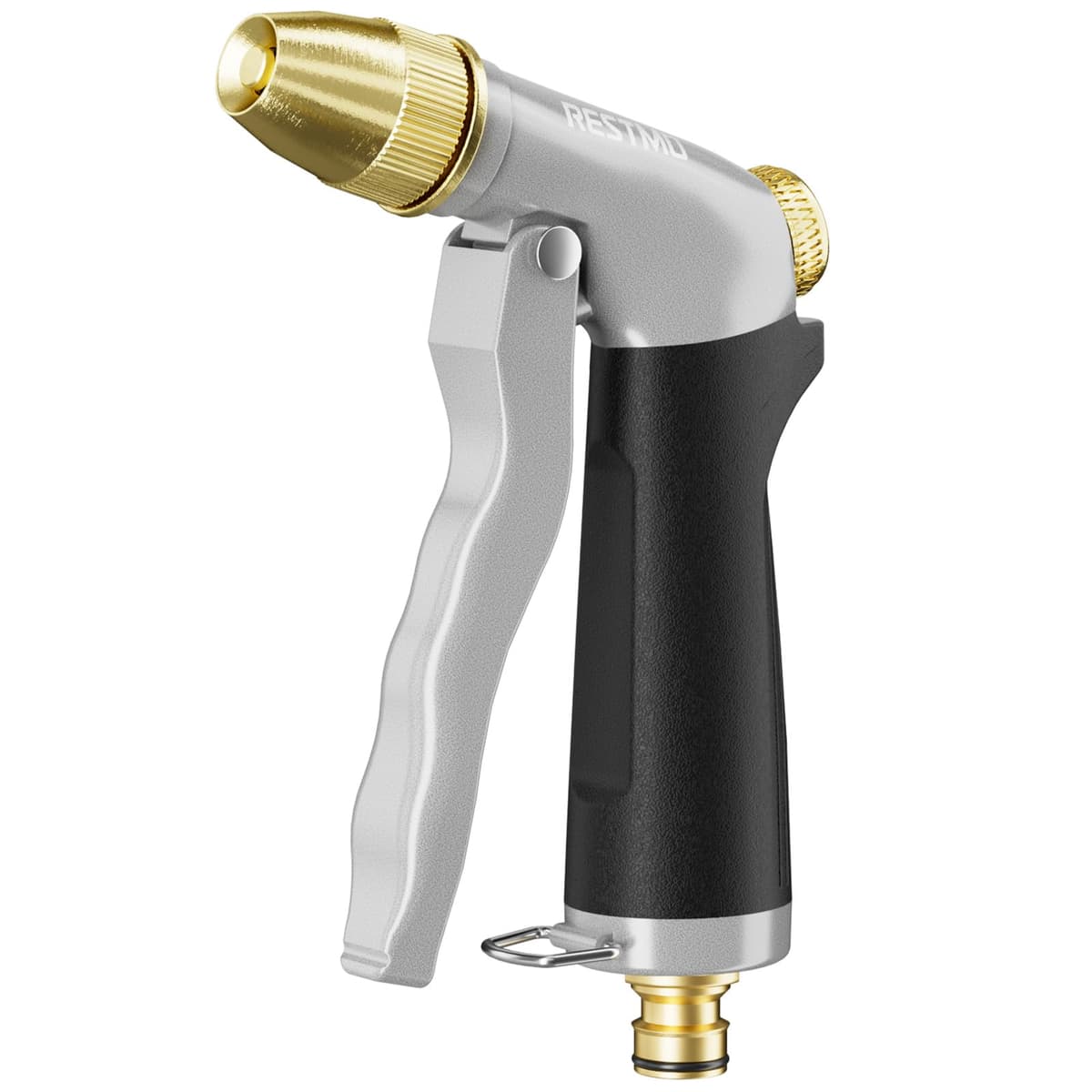 RESTMO High Pressure Hose Pipe Spray Gun, 100% Metal Garden Hose Gun with Solid Brass Head, Adjustable Water Flow, 4 Spray Patterns, Ideal for Car Washing, Gardening, Patio & Window Cleaning, Yellow — view 9