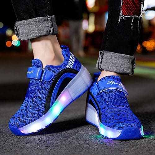 Ufatansy Roller Shoes Girls Kids LED Light up Shoes Wheels Roller Skate Shoes Skateboarding Fashion Boys Sneakers?6.5 Big Kid,Single Wheel Blue — view 5
