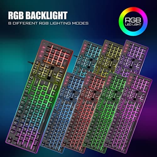 RedThunder K10 Wired Gaming Keyboard and Mouse and Wrist Rest Combo, RGB Backlit, Anti-ghosting Keyboard + 7D 7200 DPI Mice+Soft Leather Wrist Rest 3 in 1 PC Gamer Accessories(Black) — view 2
