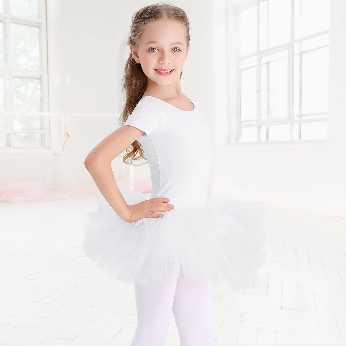 Bezioner Maillot de Danza Tutú Vestido de Ballet Gimnasia Leotardo Algodón Body Clásico Manga Corta Manga Corta para Niña — view 2
