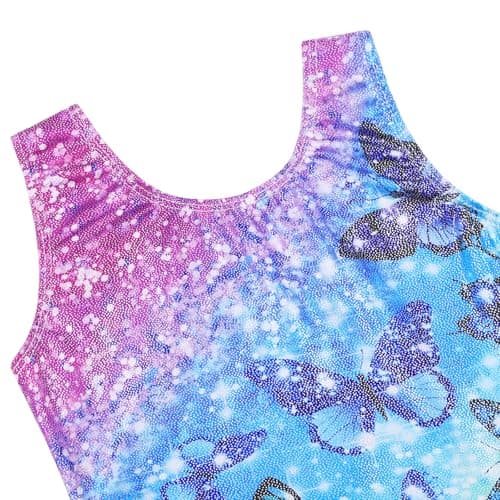 BAOHULU Gymnastics Leotards for Girls Kids Sparkle Tank Biketards with Shorts Dance Outfit, Rainbow Butterfly, 6-7 Years — view 2