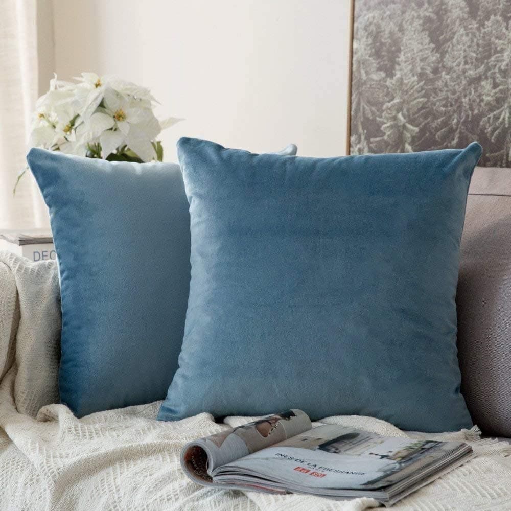 MIULEE Pack of 2 Fall Velvet Soft Solid Decorative Throw Pillow Covers Square Cushion Cases for Sofa Couch Bedroom Living Room Car Home Decor 18 x 18 Inch 45 x 45 cm Orange — view 44