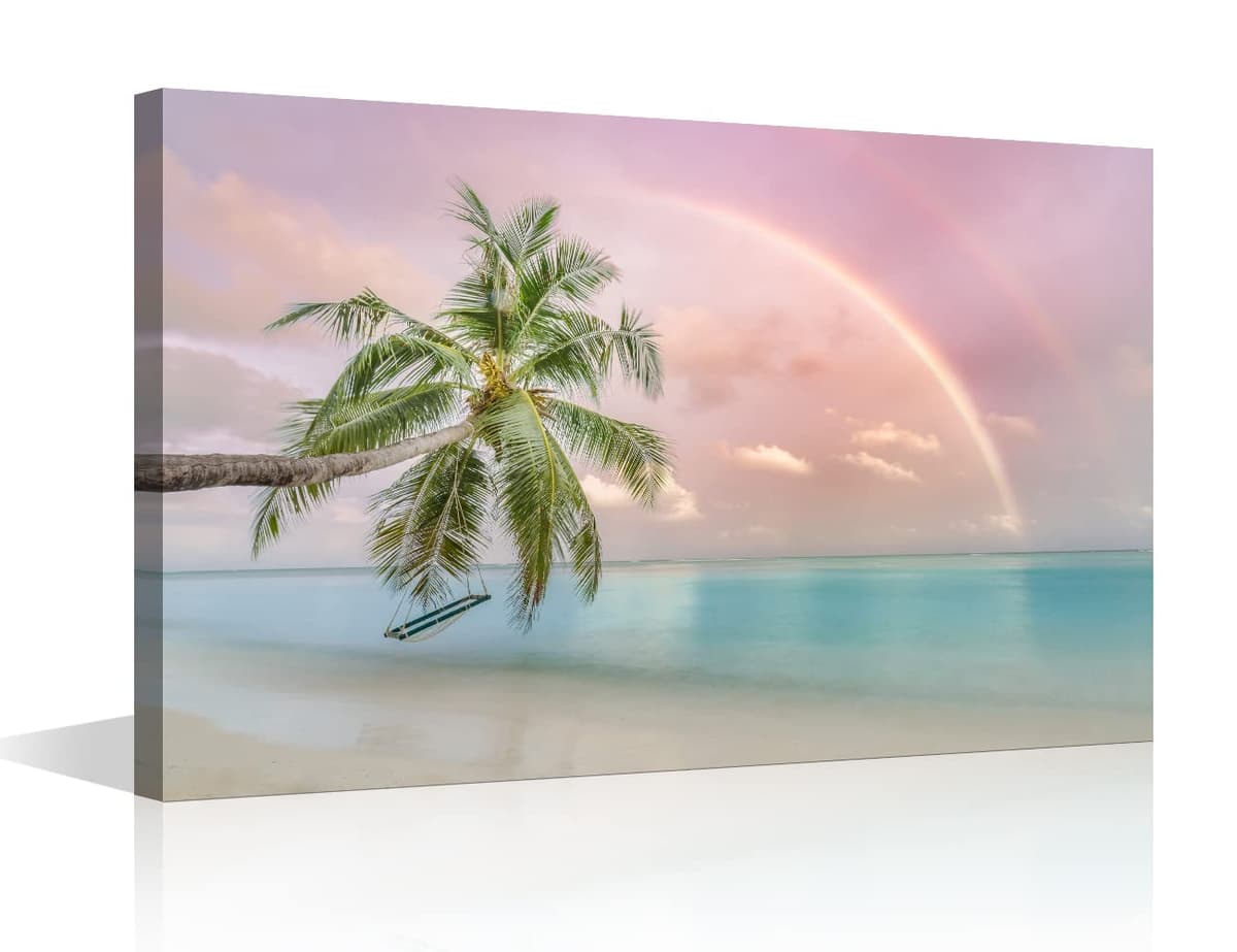TISHIRON Wall Art Sandy Beach Sunrise Pictures Painting on Canvas Wall Art Modern Framed Seaside Canvas Prints Ready To Hang(24X16in) — view 25