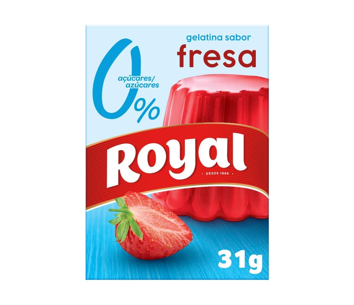 Royal Gelatina Sabor Fresa 0%, Preparado en Polvo Sin Azúcar, Pack 31 g