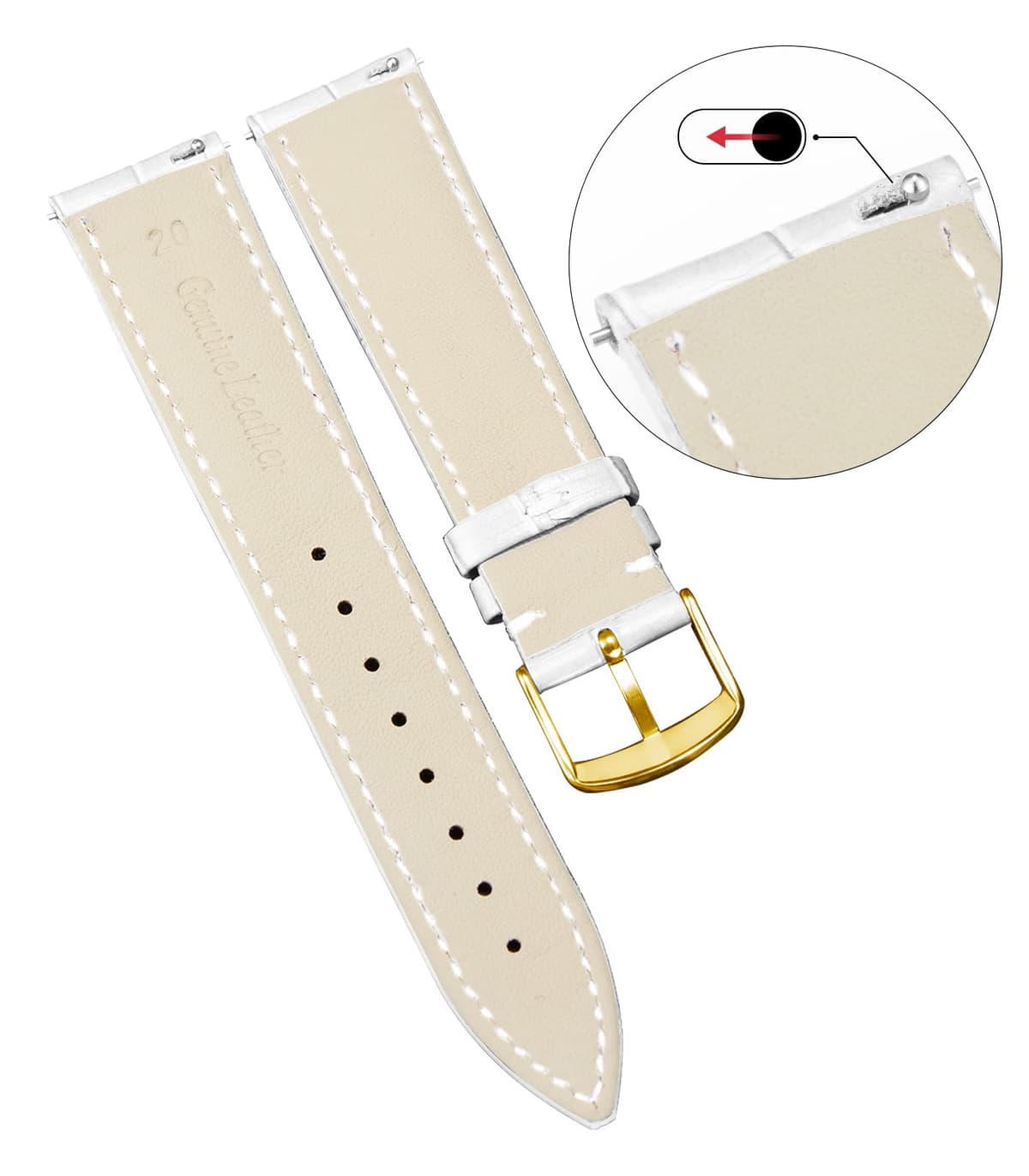 BINLUN Quick Release Leather Watch Straps Replacement Watch Bands Smart Watch Strap Crocodile Pattern in 10 Colors 13 Sizes with Silver/Gold/Rose-Gold Buckle for Men Women(10mm-24mm) — view 119