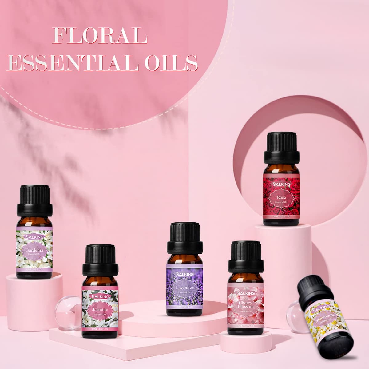 SALKING Flores Aceites Esenciales para Humidificador Difusor 6 x 10 ml,100% Puro Aceites Esenciales Naturales Aceite Perfumado - Lavanda,Rosa, Jazmín, Gardenia, Manzanilla, Flor de cerezo — view 2