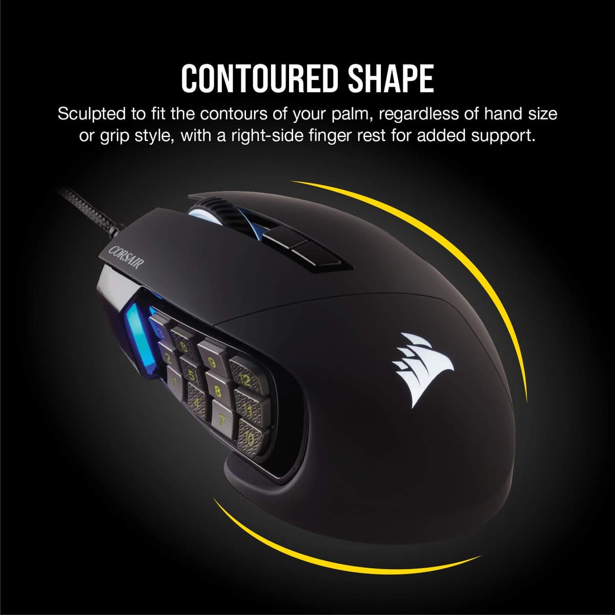 Corsair SCIMITAR RGB ELITE, MOBA/MMO Gaming Mouse, Black, Backlit RGB LED, 18000 DPI, Optical — view 5