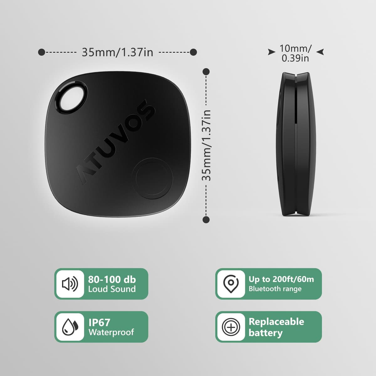 ATUVOS Air Tags - 4 Pack,Tracker Bluetooth Item Finder, Compatible with Apple Find My (iOS Only), Replaceable Battery, IP67 Waterproof, for Keys, Luggages, Suitcases, Bags, Black — view 7
