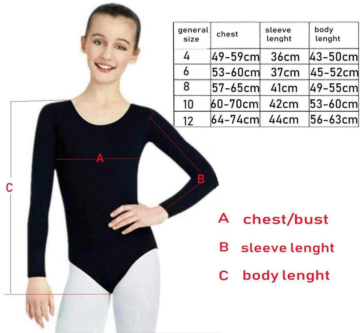 furein Maillot de Danza Ballet Gimnasia Leotardo Body Clásico Elástico para Niña de Manga Larga Cuello Redondo (4 años, Negro) — view 4