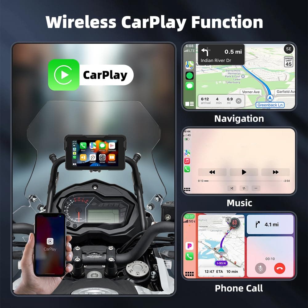 MYJDML Carplay Moto para Kawasaki ZZR 1400 2006-2020, Pantalla Táctil 5" Impermeable IP67, Pantalla Carplay Inalámbrica para Motocicleta,A-No Tire Pressure — view 4