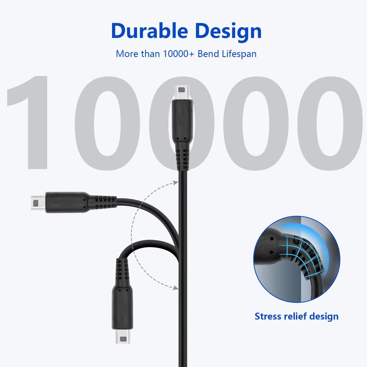 Mcbazel 2Pcs USB Power Charger Cable - 1.2M for Nintendo DSI/3DS/3DS XL/NEW 3DS/New 2DS XL/2DS - Black — view 3