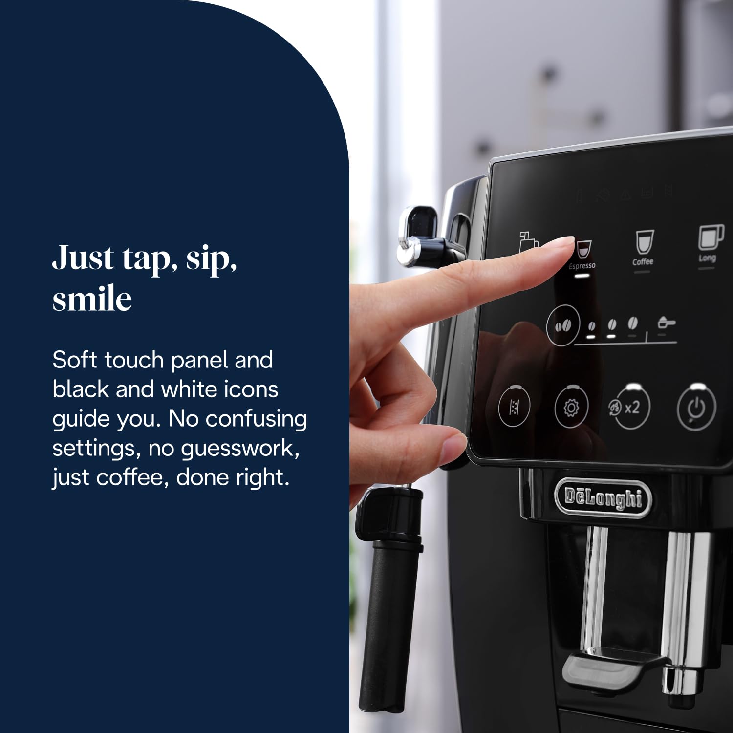 De'Longhi Magnifica ECAM222.20.B, Automatic Coffee Machine with Milk Nozzle, Bean to Cup Espresso Machine with 4 One-Touch Recipes, Soft-Touch Control Panel, 1450W, Black — view 5