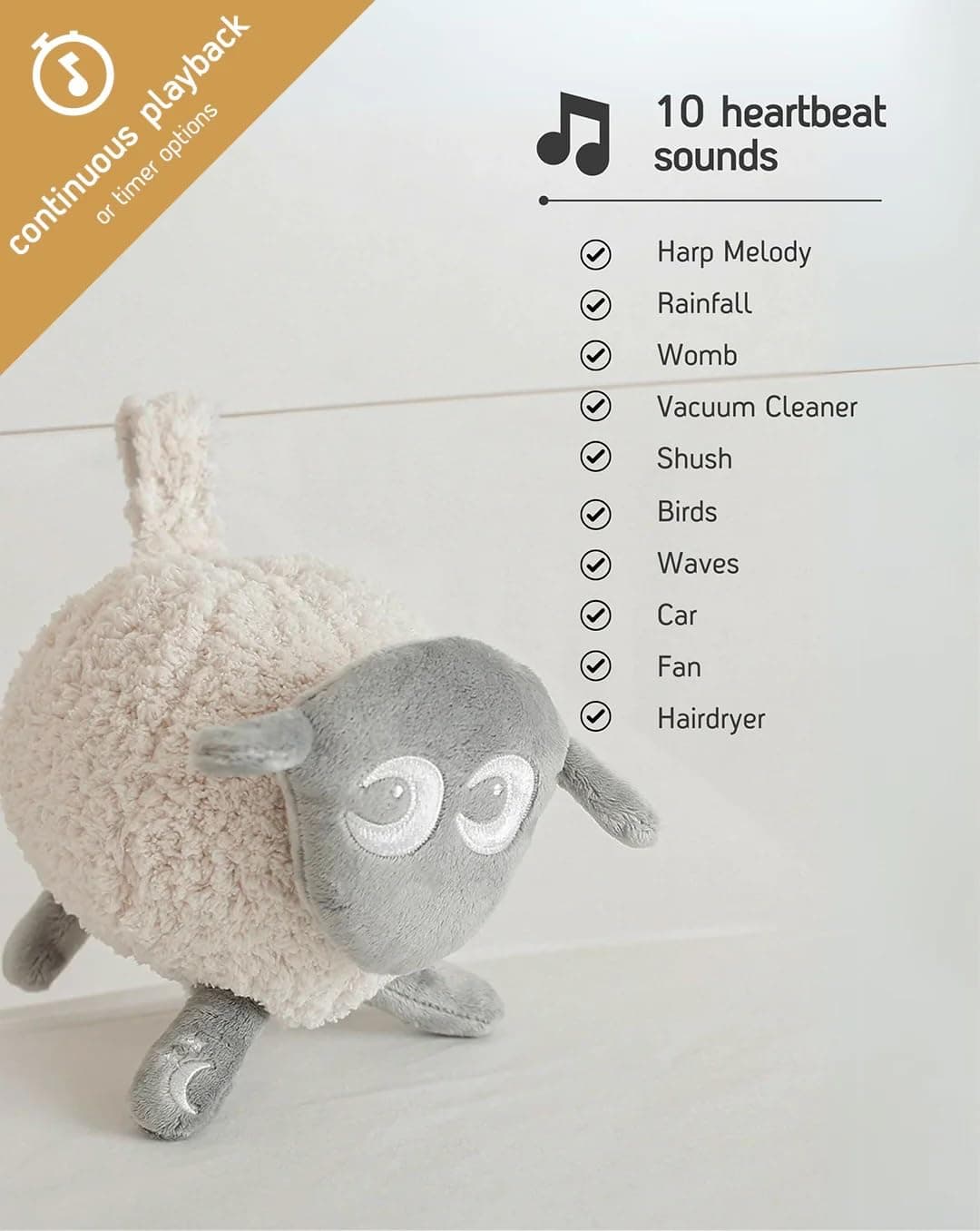 Sweet Dreamers, Rechargeable Ewan Deluxe, Grey | Baby & Infant Sleep Aid Gift | Cry Sensor & Nightlight | 10 Soothing White & Pink Noise Sounds | Continuous or Timer Playback | Machine Washable — view 3