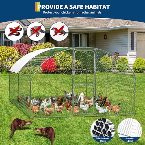 TackView Large Metal Walk-in Chicken Coop – Heavy Duty Outdoor Poultry Cage with Waterproof UV-Resistant Cover & Secure Lock – Backyard Hen House & Chicken Run – Farm & Yard –9.8' W x 13.1' D x6.6'H — view 3