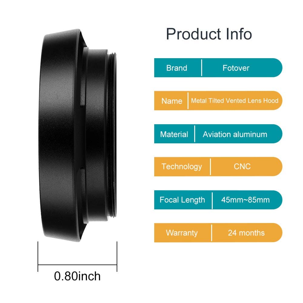 37mm Hollow Lens Hood,Fotover Universal Metal Hollow Tilted Vented Curved Lens Hood with Centre Pinch Lens Cap for Leica Canon Nikon Sony Pentax Olympus Fuji Camera + Microfiber Cleaning Cloth — view 3