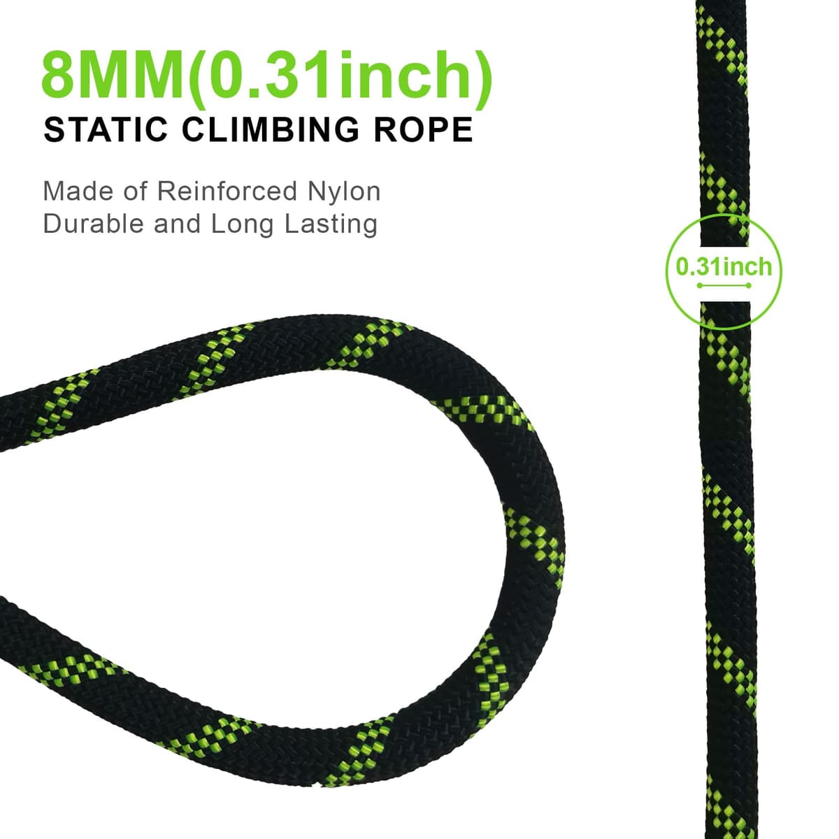 Cuerda de Escalada 8mm Cuerda Estática de 10m para Rescate de Alturas Cuerda de Paracaídas Senderismo Exterior Montañismo Deporte Camping Alta UIAA Fluorescente Negro — view 2