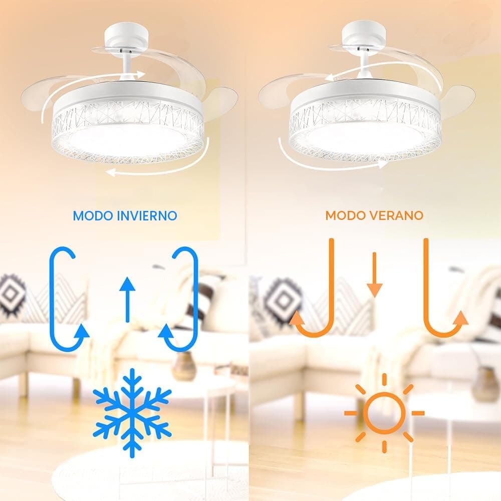M mimotec - Ventilador de Techo Led White Aqua 66W con luz, mando a Distancia, Bajo consumo, motor DC 30W+Luz Led 36W, 6 velocidades, Silencioso, 4 Aspas desplegables, verano-invierno, temporizador — view 5
