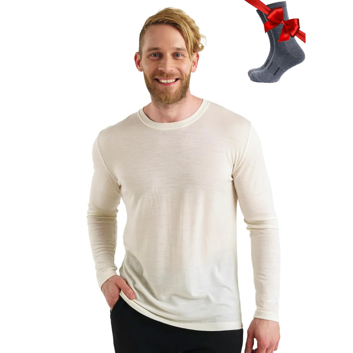 Merino.tech Camiseta Lana Merino Hombre - Deportiva Ropa Térmica 100% Lana Merino Ligero, Medio, Pesado con Calcetines — view 32