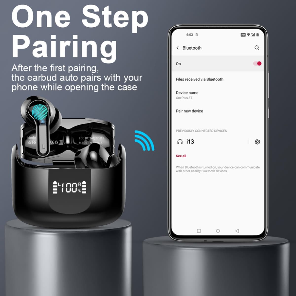 Wireless Earbuds, 6D-Stereo 2026 Bluetooth 5.4 Headphones, 50+Hrs Deep Bass Ear Buds, ENC Noise Cancelling Earphones, USB-C Fast Charging, IP-X7 Waterproof Headset Android iOS for Sport Gym Running — view 7