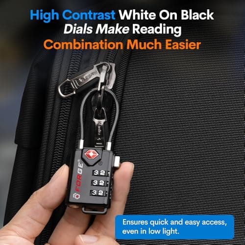 TSA Approved Cable Luggage Locks, Re-settable Combination with Alloy Body, Black 2 Locks. — view 7