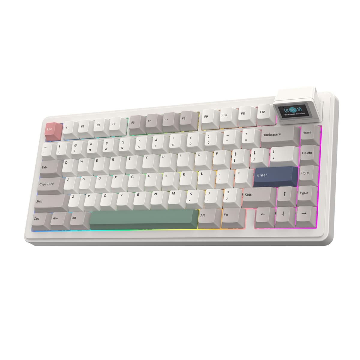 EPOMAKER RT82 Teclado Mecánico Inalámbrico para Juegos con Pantalla, Personalizable con Via, 2.4GHz/USB-C/BT5.0, RGB, Gasket, Amortiguado de 5 Capas, Teclas PBT, Hot-Swap, US ANSI (Creamy Jade)