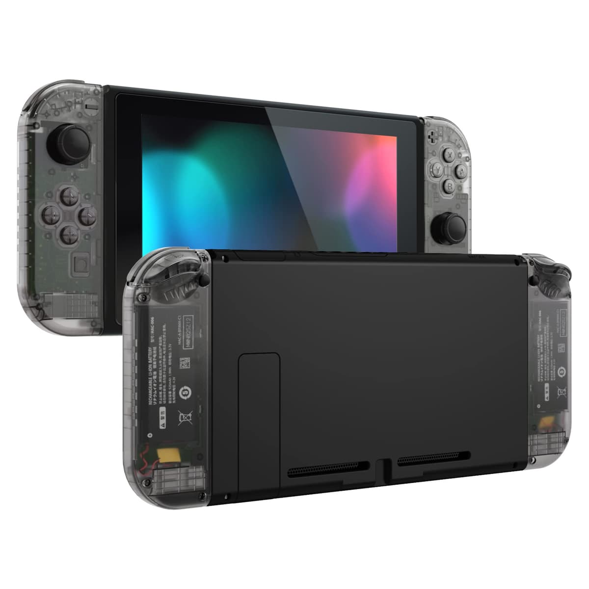 eXtremeRate Carcasa Transparente para Nintendo Switch & OLED Accesorios Funda de Agarre Shell Placa con Botones para Nintendo Switch Joycons OLED No Incluye Carcasa de Consola(Negro) — view 5