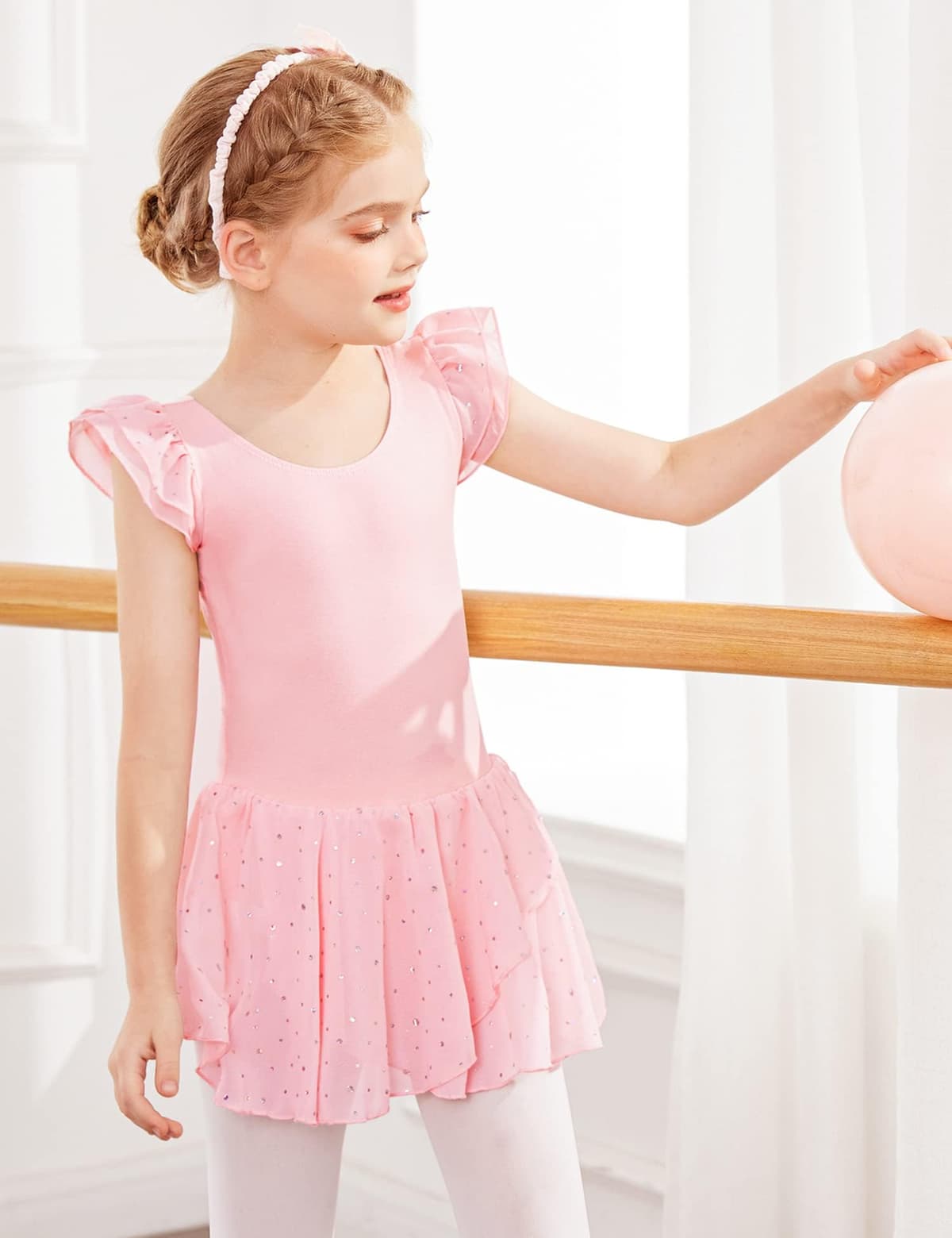 Trudge Ropa de Ballet para Niñas - Vestido Manga Corta de Algodón con Leotardo y Falda Tutú - Traje de Baile — view 3