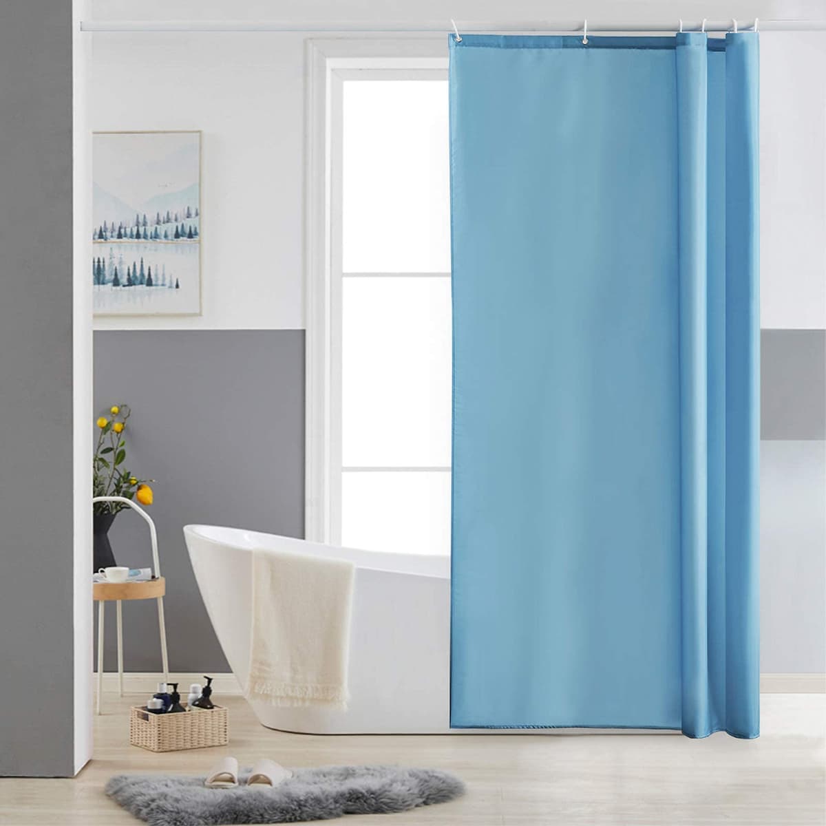 Furlinic Cortina Ducha 200x200cm Antimoho Impermeable Lavable Blanco Tela Poliéster Grandes Cortinas de Baño con 12 Aros de Cortina Ducha. — view 55