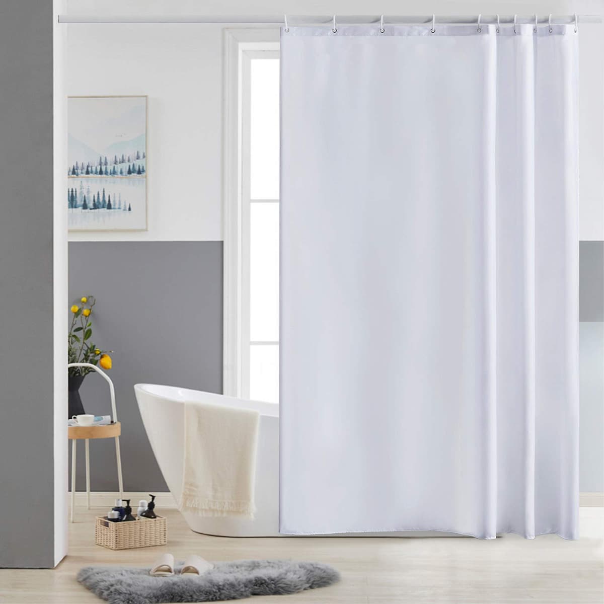 Furlinic Cortina Ducha 200x200cm Antimoho Impermeable Lavable Blanco Tela Poliéster Grandes Cortinas de Baño con 12 Aros de Cortina Ducha. — view 44