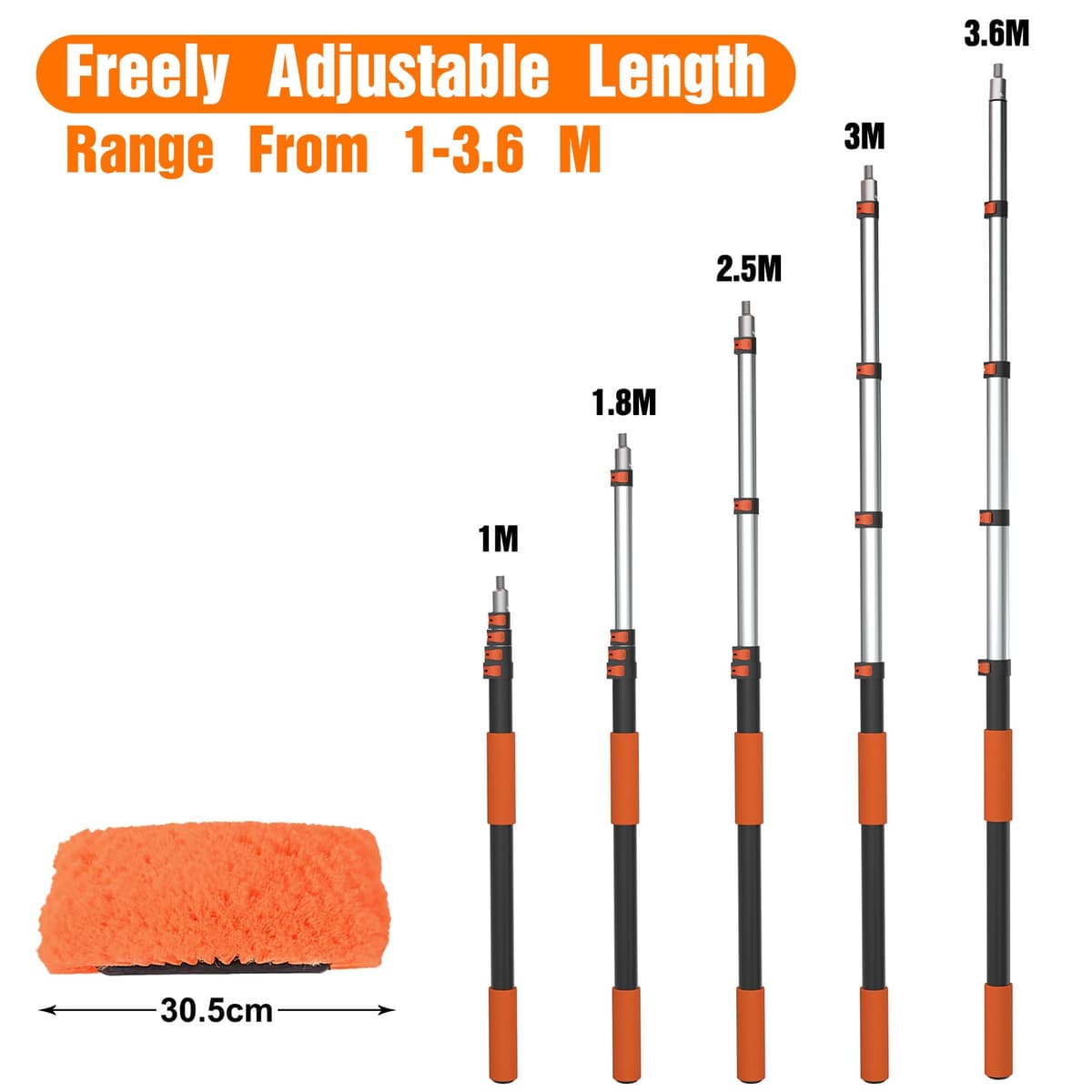 3.6m Car Wash Brush Long Handle, Car Cleaning Brush Kit with Soft Bristle Brush, Microfiber Cleaning Mop, Telescopic Window Cleaner, Mitt, Wheel Brush, Bucket for Caravan, Solar Panel, Boat — view 5