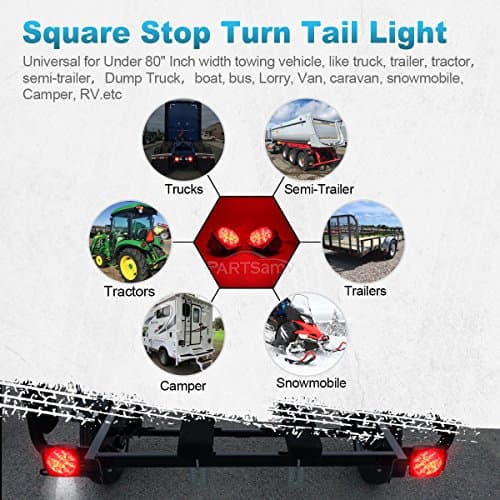 Partsam 12V Submersible Square Led Trailer Light,Red White LED Stop Turn Tail License Brake Running Light Lamp for Trailers Under 80" Boat Trailer Truck Marine Camper RV Snowmobile,IP68,DOT Compliant — view 6
