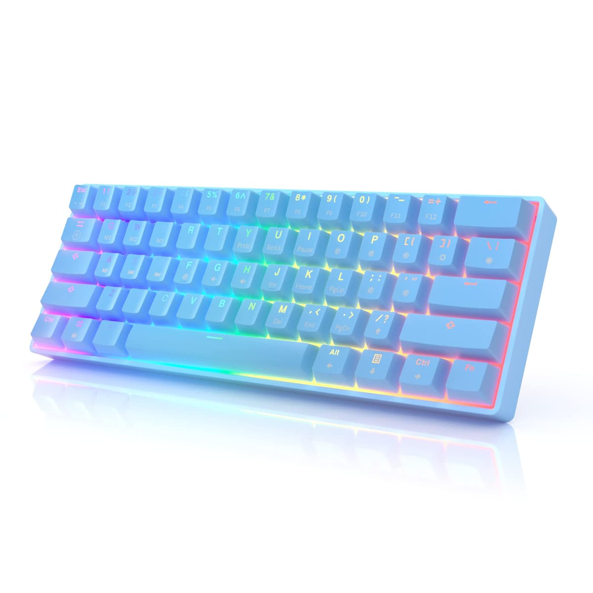 HK Gaming GK61 Mechanical Gaming Keyboard 60 Percent | 61 RGB Rainbow LED Backlit Programmable Keys | USB Wired | For Mac and Windows PC | Hotswap Gateron Mechanical Yellow Switches | Blue — view 13