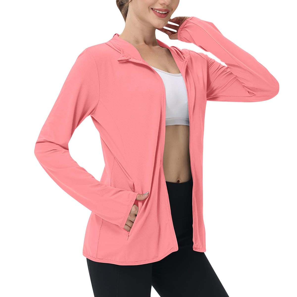 Sun Jacket for Women UPF 50+ Lightweight Athletic Jacket Sun Protection Full Zip Hoodies Shirts Hiking Outdoor Pockets — view 32