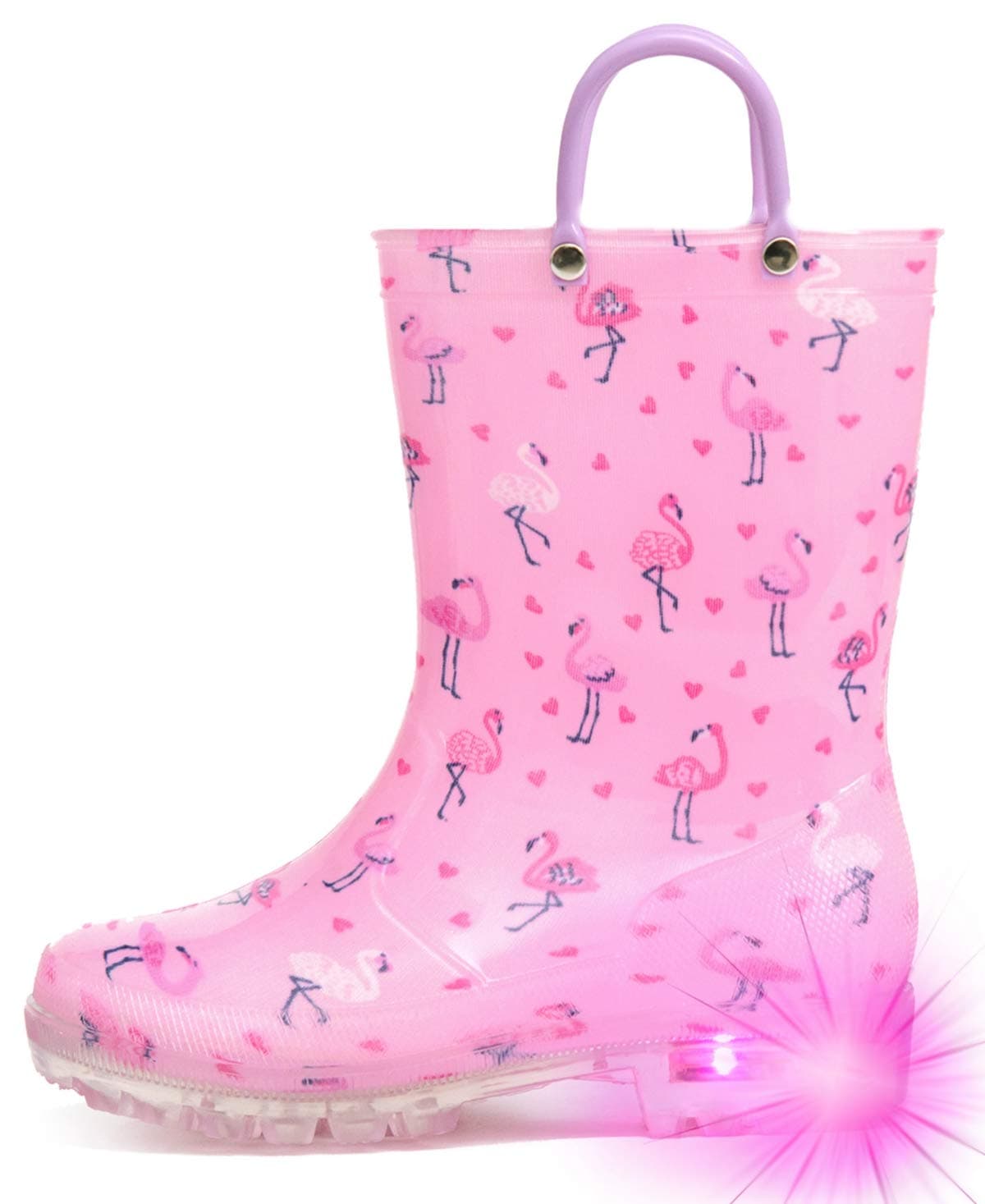 Hugrain Kids Adorable Light Up Wellies with Easy On Handles