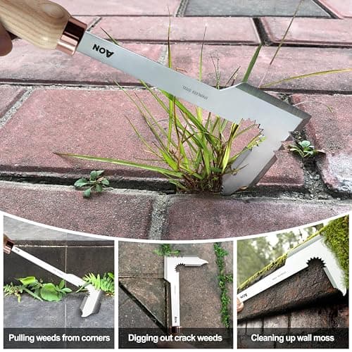 AON 2-Pack Hand Crack Weeder Puller Tool Set - Made with Durable Steel and Ash Wood Ergonomic Handles, Weeding Tools Ideal for Gardens and Patio Lawns to Efficiently Remove Weeds from the Root — view 3