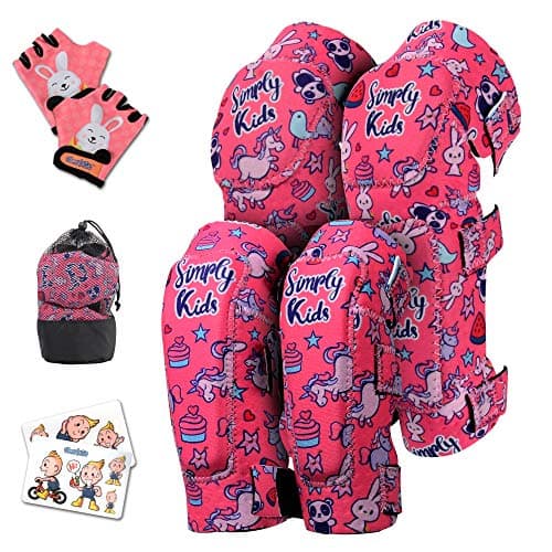 Simply Kids Kids Knee & Elbow Pads & Bike Gloves Set for Kids 2-8, Unisex, Pink, Ideal for Skateboarding, Rollerblading, Mountain Biking, BMX Cycling