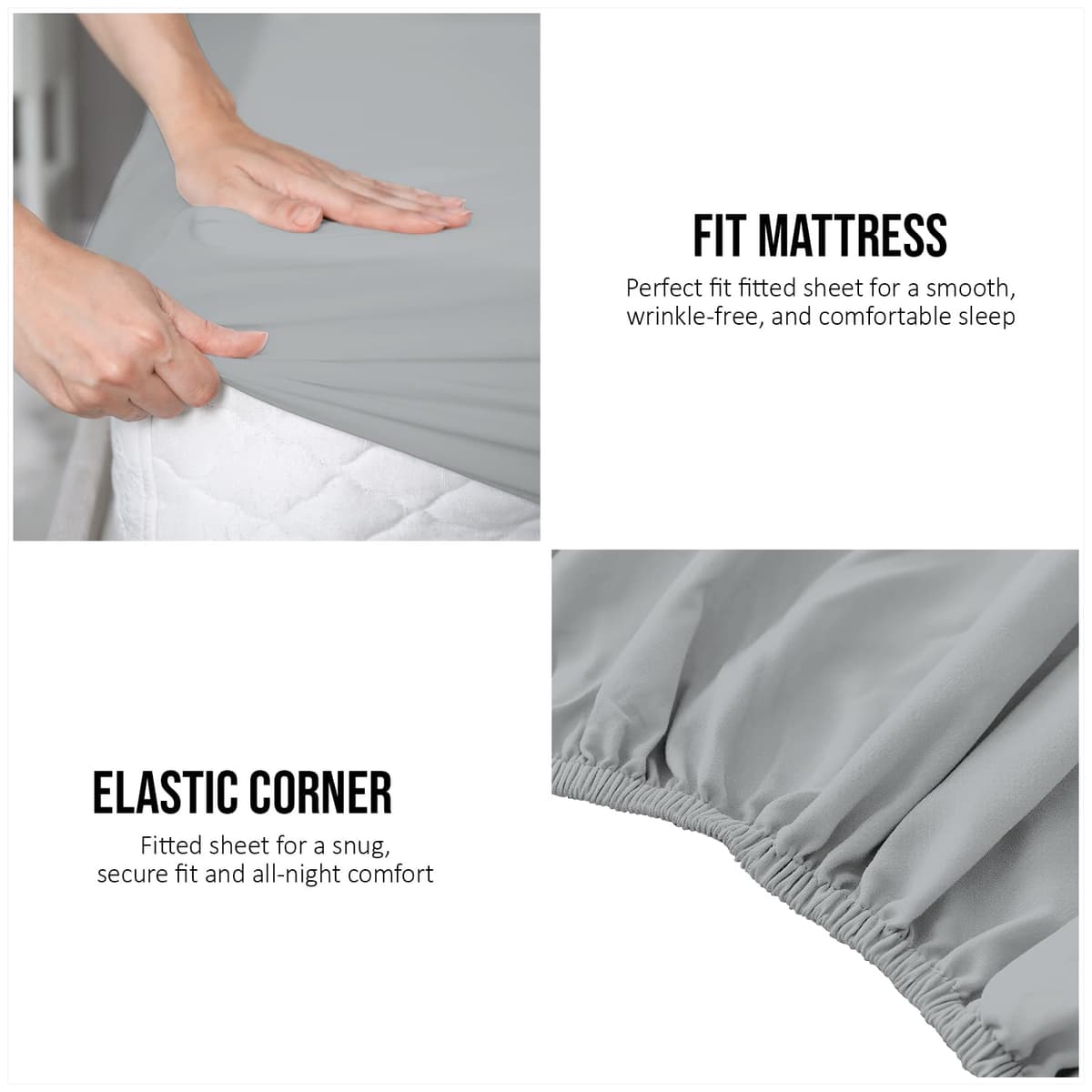 GC GAVENO CAVAILIA Fitted Sheet Single Bed (91 x 190cm) - Grey Bedding Sheets - Plain Dyed Microfiber Bed Sheets Single - (10 inch) 25cm Deep Pocket Bottom Sheet - Easycare - Wrinkle & Fade Resistant — view 5