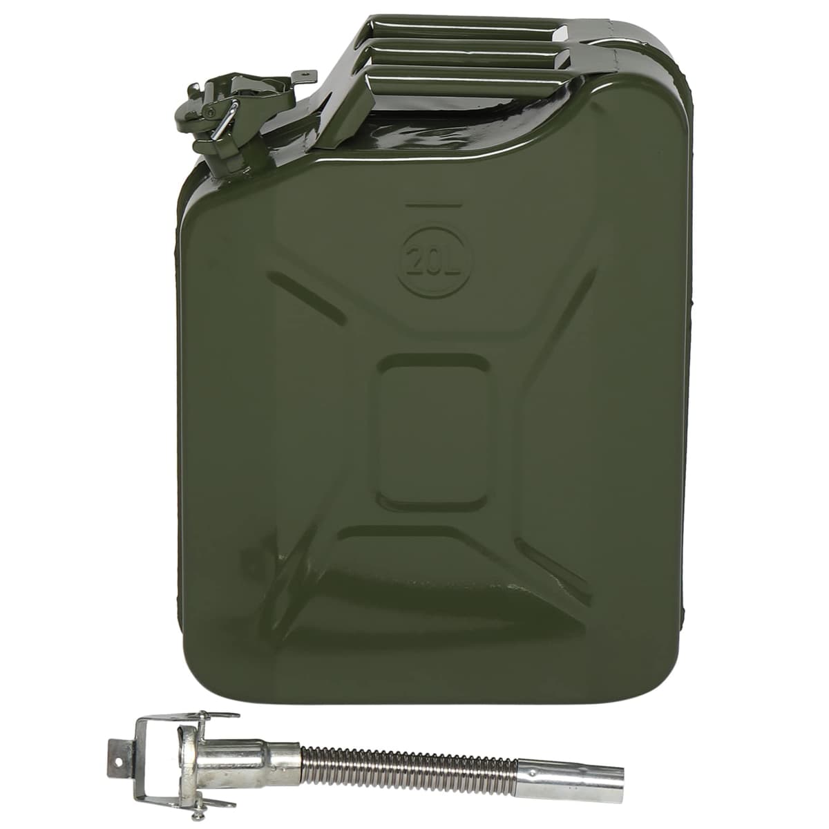 Petrol Can, Metal Jerry Can 20L with Pour Tube, Portable Fuel Can for Petrol or Diesel, Heavy Duty Fuel Storage Container for Car, Motorcycle, Off Road and Emergency Use (Green) — view 2