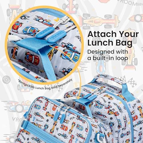 Bentgo Kids Print Backpack - Lightweight 14” Backpack for School, Travel & Daycare, Ideal for Ages 4+, Durable & Water-Resistant, Roomy Interior, & Loop for Lunch Bag (NEW Race Cars) — view 3