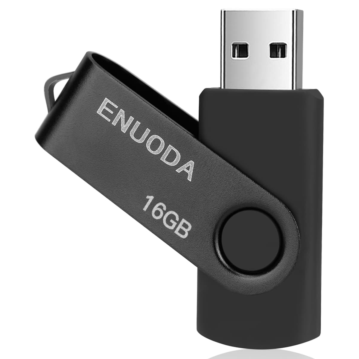 ENUODA 16GB USB Stick 1 Pack Memory Stick USB 2.0 Flash Drives Swivel Design Pen Drive for Data Storage Thumb Drive with LED Light (Black)