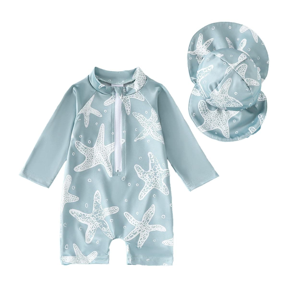 JENJON Traje de Baño de Una Pieza de Manga Larga para Bebé Niños Estampado con Cremallera Piscina Rashguard con Sombrero 2Pcs Infantil Ropa de Playa 6M-3 Años — view 10