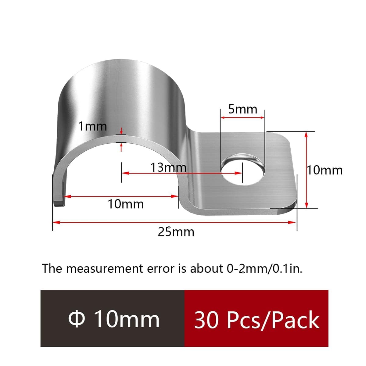 30 Piezas Abrazaderas para Tubo 10mm Soportes para Tubo de Un Solo Agujero en Acero Inoxidable V2A Soportes en U Abrazadera Sujetadores para Cables Ø 9-10.5mm Fijación de Tuberías de Agua — view 2