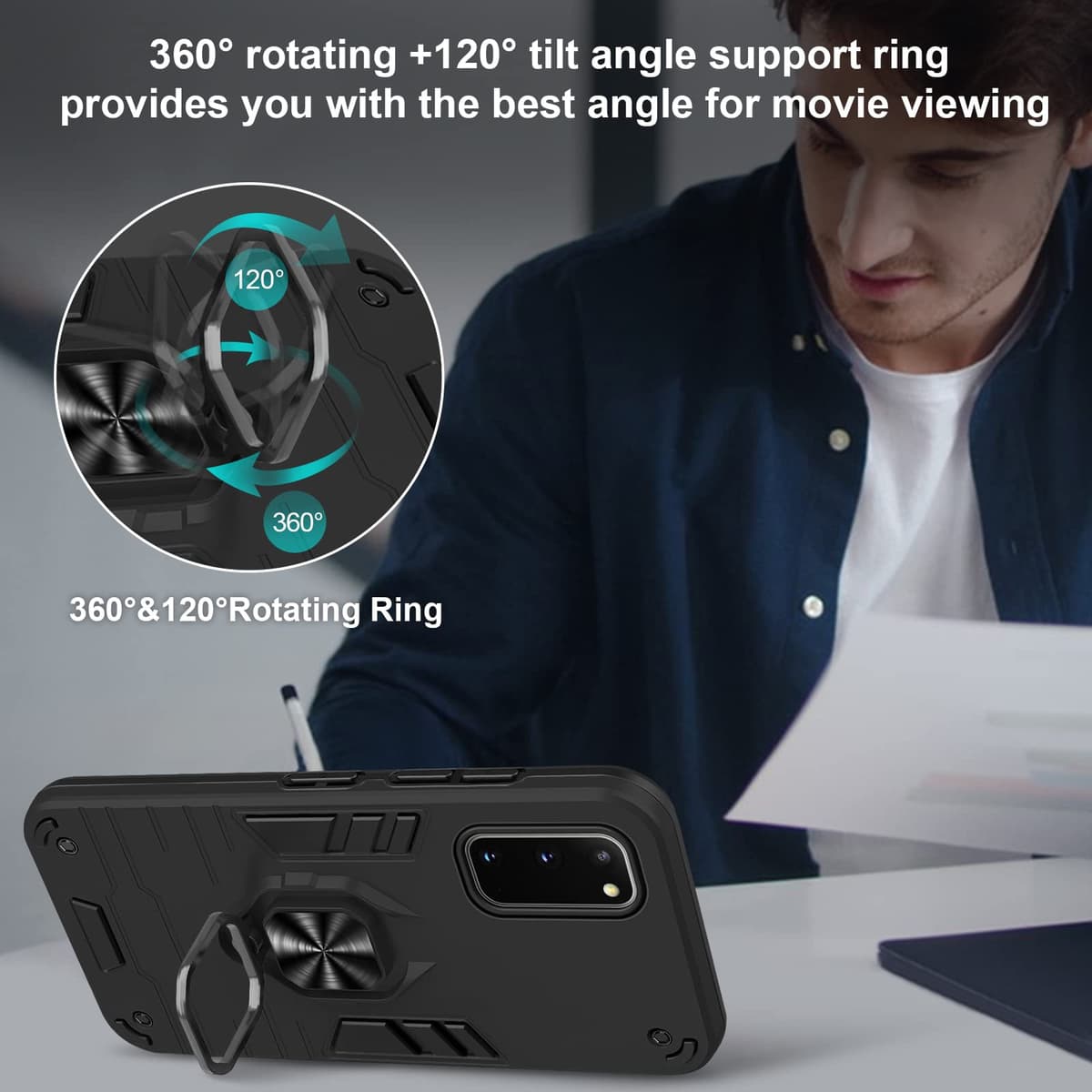 Funda para CMF Phone 2 Pro, Carcasa Antigolpes con Soporte anular metálico, Case Protectora de Grado Militar, Negro — view 201